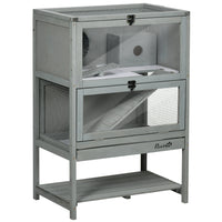 PawHut Wooden Hamster Cage with Storage Shelf and Seesaw - 35.5" H-Galvanized wire mesh on roof ensures good ventilation