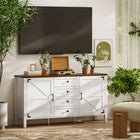 HOMCOM Farmhouse 59.2" L Sideboard Buffet Cabinet with Thick Top - Distressed White-MDF and particleboard frame with 0.9"/2.4 cm thick top supports up to 260 lb./118 kg