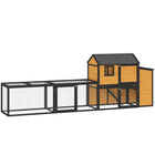 PawHut Large Chicken Coop - 134"L - Wooden with Run - Yellow-Expansive 133.5" (339 cm) length offers ample space for chickens to run and explore
