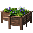 Outsunny Wood Raised Planter Box - 47" L x 47" W x 20" H - Carbonized-"L" shape to fit around corners or edges 
