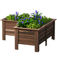 Outsunny Wood Raised Planter Box - 47" L x 47" W x 20" H - Carbonized-"L" shape to fit around corners or edges 