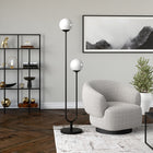 Hudson&Canal Dufrene 2-Light Floor Lamp with Glass Shades - Blackened Bronze/White Milk-Handcrafted blackened bronze finish is applied to the steel base