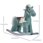 Qaba Kids Plush Rocking Horse with Wooden Rockers - Blue-The wooden bottom for smooth forward and backward rocking 