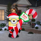 GEMMY Airblown Inflatable Christmas Stuart with Candy Cane Sign - 56" x 59"-Includes stakes and tethers