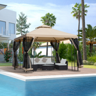 Outsunny 10 ft W x 10 ft L Patio Gazebo - Outdoor Double Top Pavilion Canopy-Lasting polyester fabric blocks harmful UV rays