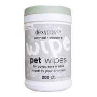 Dexypaws Aloe Pet Cleansing Wipes in Canister - Oatmeal & Vitamin E - 200 Wipes-200 Count 