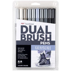 Tombow Dual Brush Pen, Grayscale, 10/Pack-"Gray scale" colour 10 pcs assortment set in plastic case