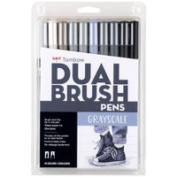 Tombow Dual Brush Pen, Grayscale, 10/Pack-"Gray scale" colour 10 pcs assortment set in plastic case