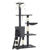 PawHut 53" Large Activity Centre Cat Tree Tower with Condo - Dark Grey-Multi-use activity centre with cat condo, perch, ladder, hammock for endless entertainment 