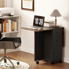 HOMCOM Rolling Drop Leaf Folding Dining Table with Drawers & Storage Cabinet for 4-6 - Rustic Brown and Black-6 wheels facilitate its movement, 4 of which have brakes to keep it in a fixed place