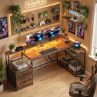HOMCOM 76" Reversible Gaming Desk with RGB Lights and USB Ports - Rustic Brown-Spacious desktop and monitor stand accommodate dual screens