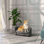 PawHut Dog Sofa with Soft Cushion and Washable Cover - Grey-Wood structure ensures strong support 