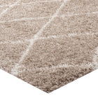 Modway Toryn Diamond Lattice Shag Area Rug - 5 ft W x 8 ft L - Beige/Ivory-High Density / Machine-Woven