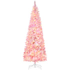 HOMCOM 7.5' Pre-Lit Snow-Flocked Artificial Pencil Christmas Tree with Auto Open - Pink-Lush with pine tree tips that provide a natural look 