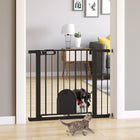 PawHut 30"-41" Extra Wide Pet Gate Barrier with Small Door - 30"H - Black-Adult can open the door with a single hand by sliding the button on both end at the same time and lift