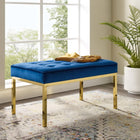 Modway Loft Gold Stainless Steel Leg Medium Performance Velvet Bench - Gold/Navy-Stain-Resistant Performance Velvet
