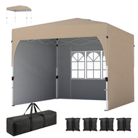 Outsunny 9.6 ft W x 9.6 ft L Pop Up Canopy Tent with 3 Sidewalls - 1-Button Push-210D Oxford fabric with silver coating for UPF50+ sun protection