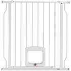 PawHut 29.5-33.5" Adjustable Dog Gate with Cat Door - White-This dog gate expands to fit 29.5-33.5" openings, suitable for doorways and hallways
