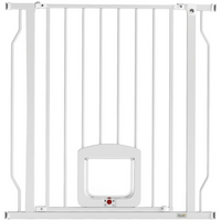 PawHut 29.5-33.5" Adjustable Dog Gate with Cat Door - White-This dog gate expands to fit 29.5-33.5" openings, suitable for doorways and hallways

