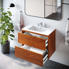 Modway Scenic 30" Wall-Mount Bathroom Vanity - Cherry/White-Drywall Friendly Mounting Cleat