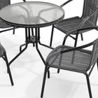 Flash Furniture 28" Round Glass Metal Table with Grey Rattan Edging & 4 Grey Rattan Stack Chairs-5mm Thick Glass