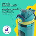 Bubba Kids Flo Water Bottle - 16 oz (473 ml) - Wide Mouth - Silicone Sleeve - Push Button Lid - Scuba/Limelight-Body and lid are top-rack dishwasher-safe for easy cleanup