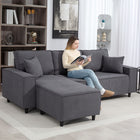 HOMCOM Chaise Sectional Corner Corduroy Sofa - Charcoal Grey-Extra thick back and seat padding for enhanced comfort