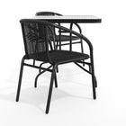 Flash Furniture 28" Square Glass Metal Table with Black Rattan Edging & 2 Black Rattan Stack Chairs-Square Table