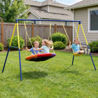 Qaba Kids Swing Set with with Adjustable Ropes and Metal Frame - Yellow/Blue-Includes a large nest swing and a classic swing for shared fun 