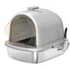 PawHut Stainless Steel Cat Litter Box - 20.6" L x 16.3" W - Grey-Stainless steel design ensures no sticky litter and resists odours 