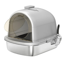 PawHut Stainless Steel Cat Litter Box - 20.6" L x 16.3" W - Grey-Stainless steel design ensures no sticky litter and resists odours 