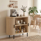 HOMCOM 39.4" Farmhouse Sideboard Buffet Cabinet with Curved Tambour Doors - Natural Wood-Internal shelf offers 3 adjustable height positions for customized storage
