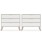 Manhattan Comfort Rockefeller 35.24" Mid-Century Modern 3-Drawer Dresser 2-Piece Set - Off White-Mid-Century Modern Dresser for Bedroom Use. Set of 2.