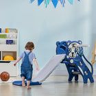 Qaba 3 in 1 Toddler Slide for Indoor with Basketball Hoop, Climber - Blue-Designed with a charming cartoon tiger, a delightful home decoration 