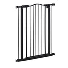 PawHut 29"-32" Pet Gate with Door Pressure Fit Dog Gate for Stairs - Black-Door automatically closes if left open between a 30° and 90° angle