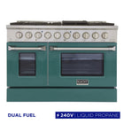 Kucht 48" KDF Series Pro Style Propane Ready Dual Fuel Range - Stainless Steel/Green-Professional class range features 2-20000 BTU dual burners with simmer, 2-12000 BTU burners, 2-9000 BTU burners and 2-6000 BTU burners