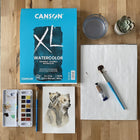 Canson XL Series Watercolor Pad - 9" x 12" - 30 Sheets-Recommended for use with watercolour, acrylic, pen & ink, marker, coloured pencil, pencil, charcoal, and pastel.