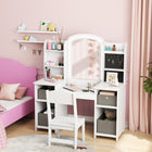 Qaba Kids Vanity Set, Pretend Makeup Playset with Lighted Mirror - White-Jewellery hooks provide a safe spot to keep accessories neat
