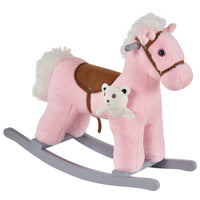 Qaba Kids Plush Rocking Horse with Wooden Rockers - Pink-Traditional rocking toy with a fun horse design 