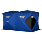 Outsunny 5-8 Person Pop-up Ice Fishing Shelter Tent - Blue-Available for 5-8 person, measured 141.7" L x 70.9" W x 78.7" H, 70sq. ft. of fishable space 