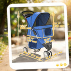PawHut Foldable 3 Wheel Dog Stroller with Storage Basket, Brake and Adjustable Canopy - Blue-Breathable mesh windows keep pets cool and comfortable 