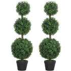 HOMCOM 40" Artificial Topiary Ball Trees in Pot - Green - 2 Pack-Two pack topiary ball-shaped boxwood trees enhance room aesthetics 
