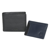 Club Rochelier Men's Billfold Wallet with Removable Card Holder - Black/Navy Combo-8 Credit card slots