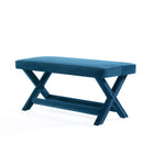 Manhattan Comfort Abigail 42.12" Mid-Century Modern Velvet Upholstered Ottoman Bench - Blue-High Quality Piped Cushion with Plush Foam Padding for Comfort and Style