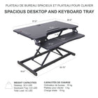 Rocelco 37.4" EDR Electric Desk Riser with Enhanced Vertical Range, AC-USB and Dual Monitor Mount - Black-Large 37.4" x 15.75" work surface