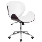 Flash Furniture Mid-Back Mahogany Wood Swivel Conference Chair - White Leather-Glossy White LeatherSoft Upholstery