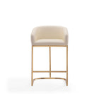 Manhattan Comfort Louvre 20" Mid-Century Modern Faux Leather Upholstered Counter Stool - Cream and Titanium Gold - 3 Pack-Includes Footrest Base