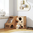 PawHut Multi-Level Corrugated Cardboard Cat House-Semi-enclosed dens and lookout windows provide a secure space for relaxation 