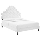 Modway Gwyneth Tufted Performance Velvet Twin Platform Bed with Black Wood Legs - White-Assembly Required