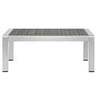 Modway Shore Outdoor Patio Aluminum Coffee Table - Silver Grey-Non-Marking Black Plastic Foot Caps
